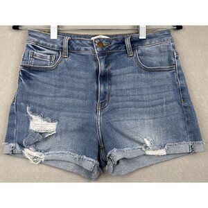 Women’s Encore Mid Rise Distressed Roll Cuff Denim Shorts Size Large